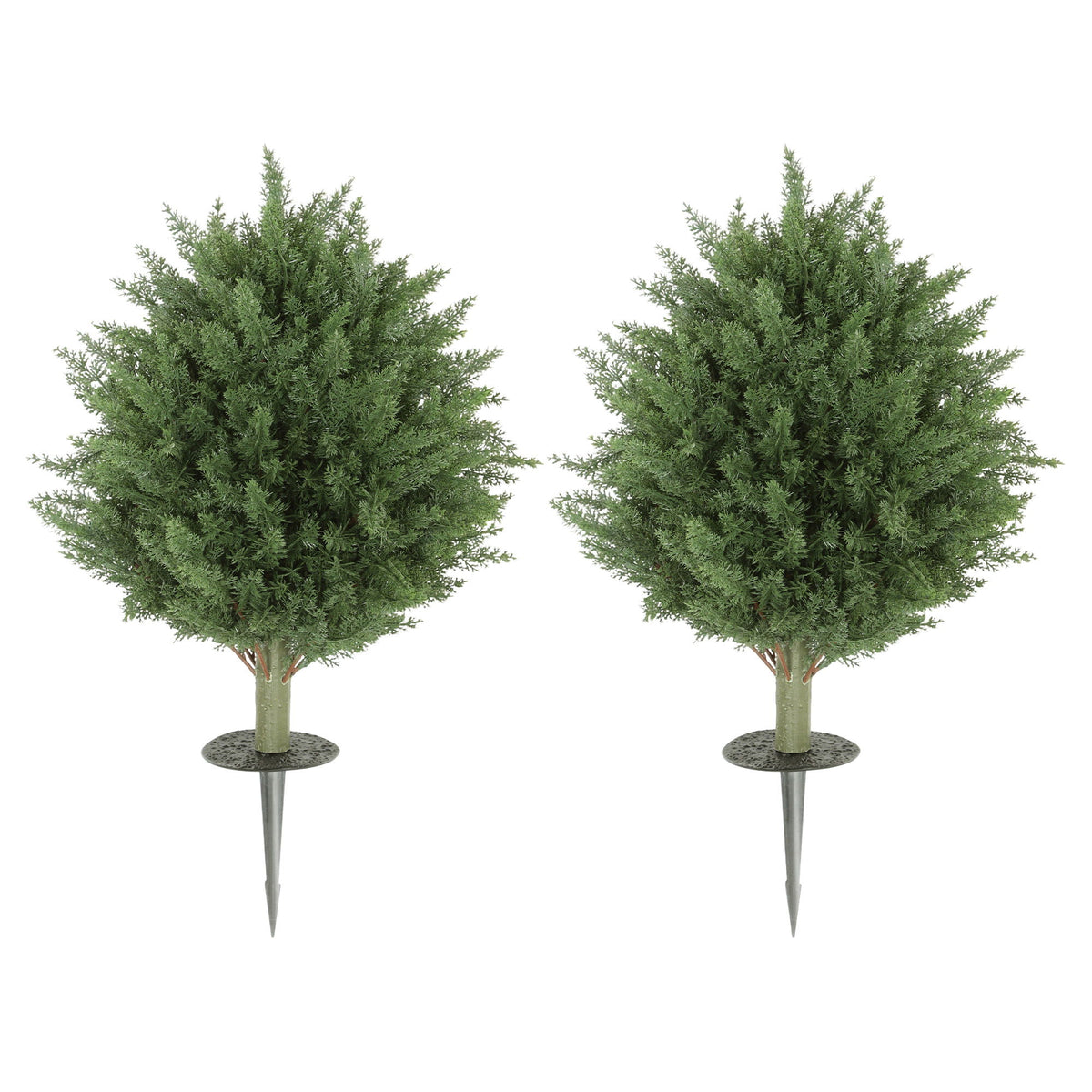 24" Artificial Cypress Trees with Ground Stake, Set of 2 Artificial Plants for Indoor & Outdoor, UV Resistant, Green