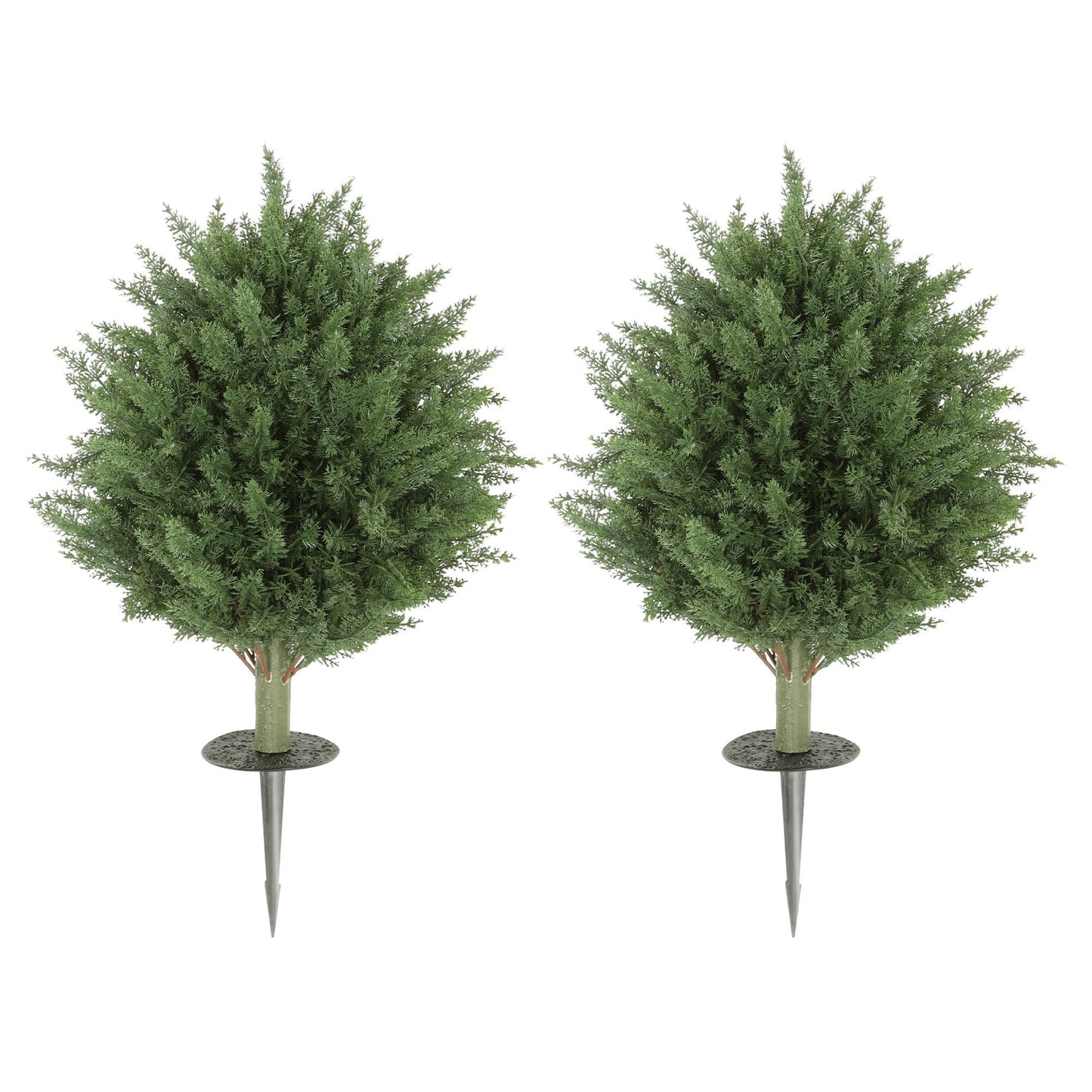 24" Artificial Cypress Trees with Ground Stake, Set of 2 Artificial Plants for Indoor & Outdoor, UV Resistant, Green