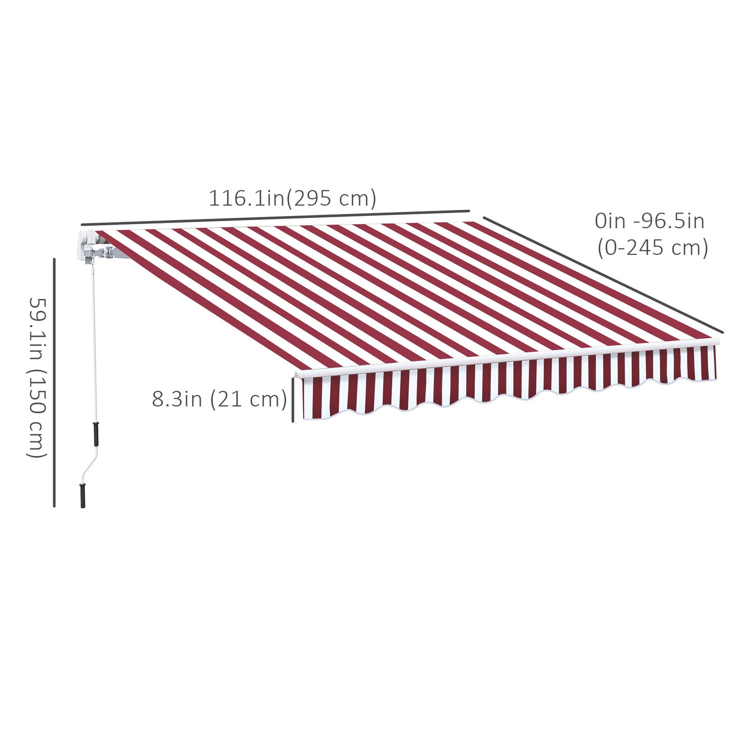10' x 8' Manual Retractable Awning, Sun Shade Shelter Canopy, with Aluminum Frame and UV Protection for Patio Deck Yard Window Door, Wine Red and White Stripe