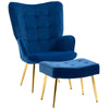 Accent Chair with Ottoman and Gold Legs - Dark Blue
