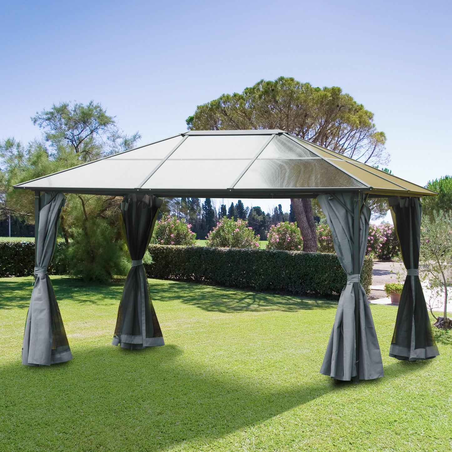 10' x 13' Hardtop Gazebo Aluminum Framed Marquee Party Tent Shelter with Mesh Curtains & Side Walls - Grey