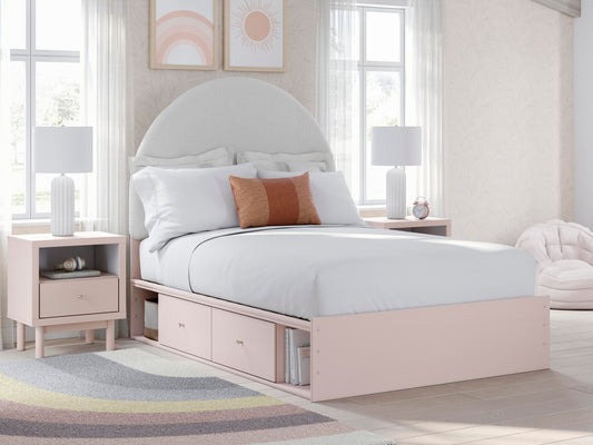 Wistenpine - Full Upholstered Panel Bed With Under Bed Storage - Blush