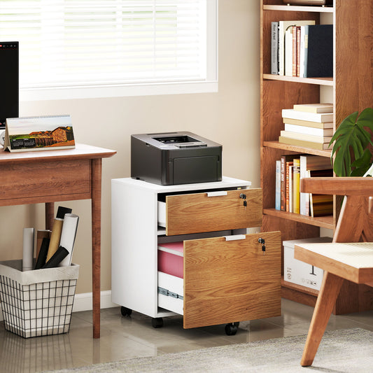 2 Drawer Small Filing Cabinet Lockable Office Storage Cabinet with Hanging Bars for A4 Legal Letter White Nature Wood