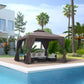 10' x 10' Patio Gazebo Outdoor, Canopy Shelter with Double-tier Roof, Pavilion Sidewalls for Garden Events, Brown