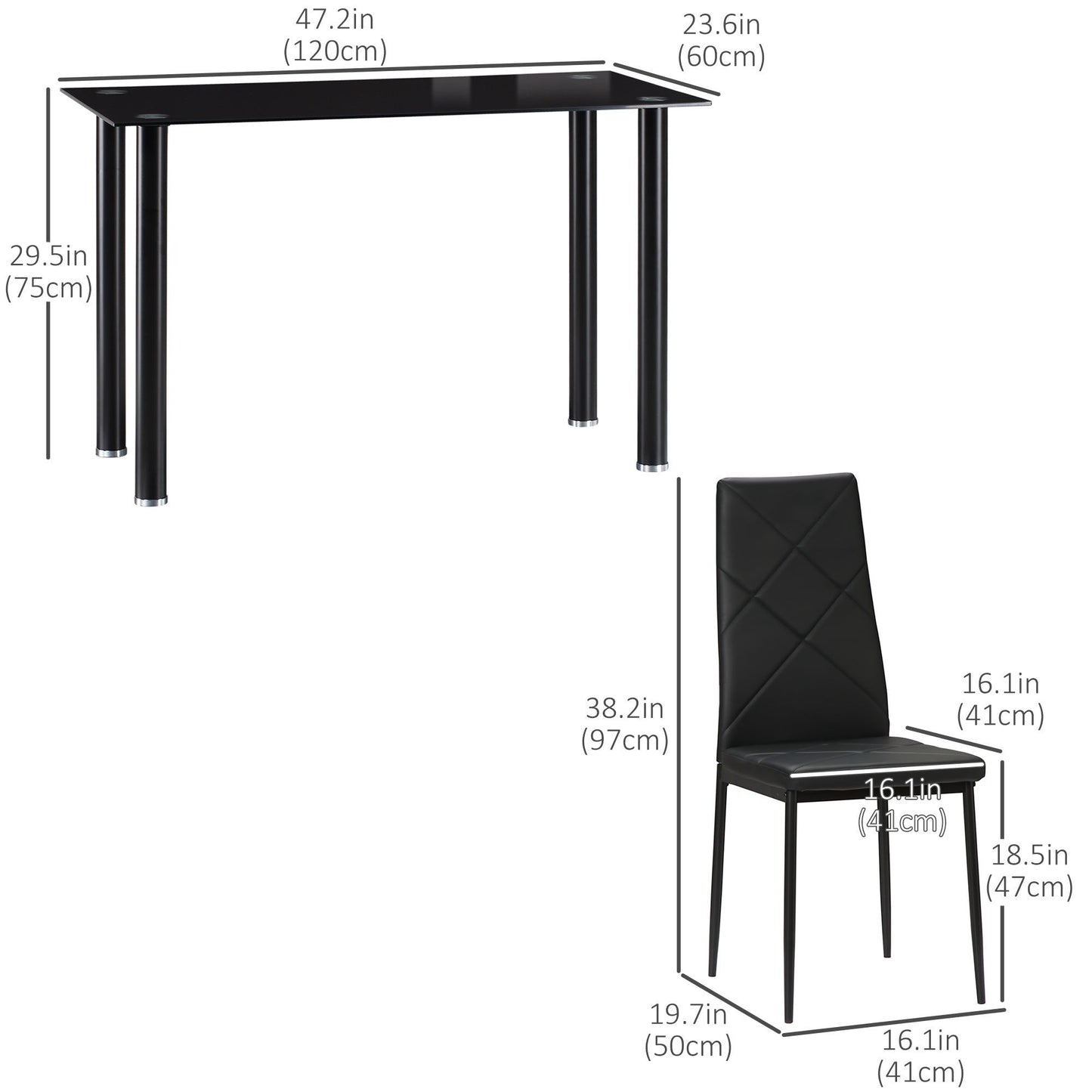 5-Piece Glass Dining Table Set for 4 - Black
