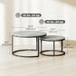 Modern Coffee Table Set of 2, Nesting Side Tables w/ Metal Base for Living Room Bedroom Office Marble Grey