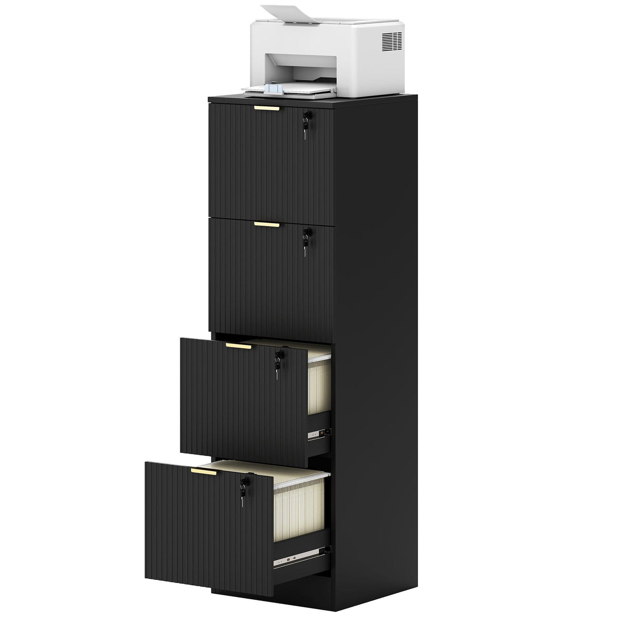 4-Drawer Lockable Filing Cabinet - Black