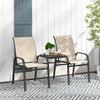 Outdoor Loveseat with Glass Table, Garden Patio Bench with Breathable Mesh Seat, High Back, Armrests, Brown