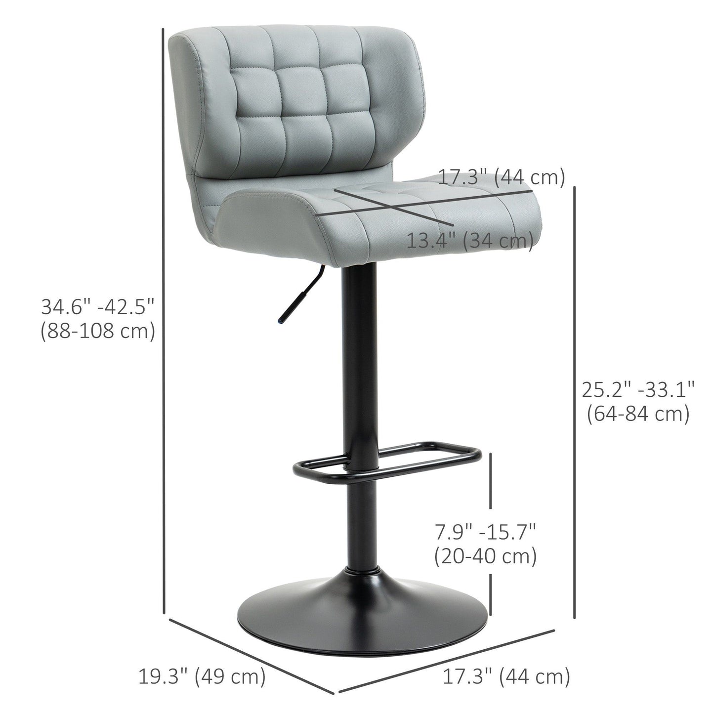 Swivel PU Leather Bar Stools Set of 2 - Grey