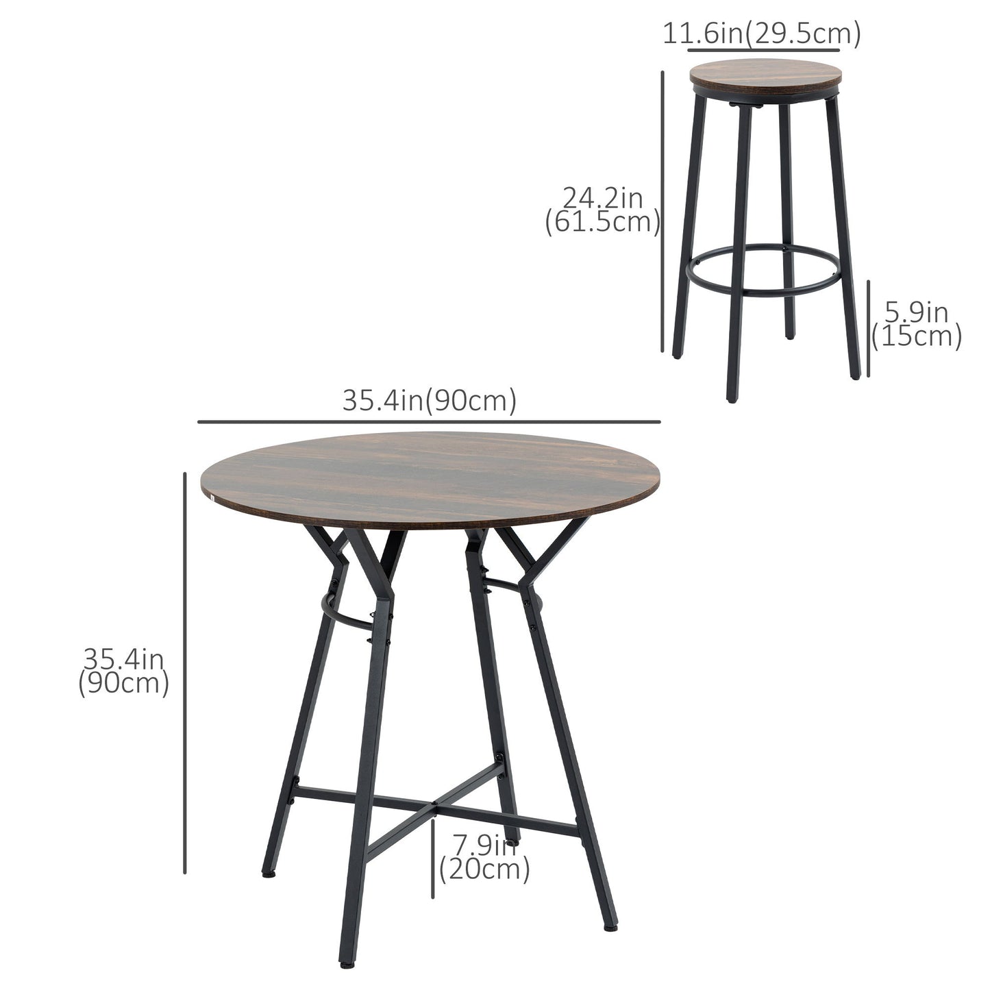 5-Piece Bar Table and Chairs Set, Space Saving Dining Table with 4 Stools for Pub & Kitchen, Dark Brown