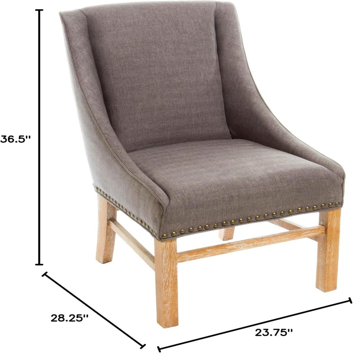 Contemporary Dining Chair with Nailhead Accents and Sloped Arms, Generously Upholstered for Comfort, 28" L x 23" W x 37.5" H, Brown Grey