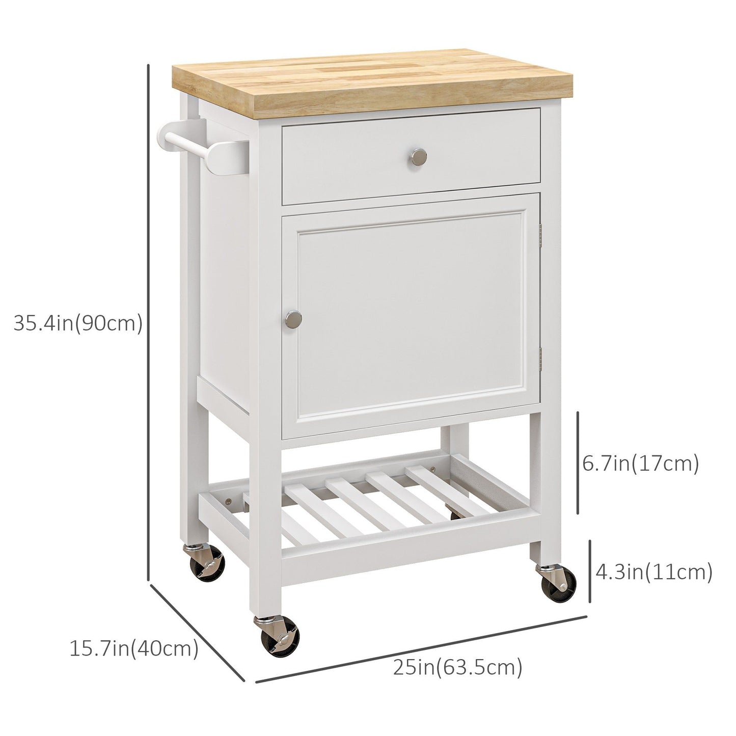 Rolling Kitchen Island Cart with Towel Rack - White