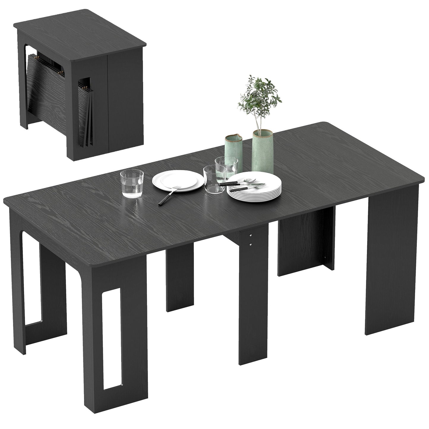 Extendable Dining Table, Expandable Kitchen Table for Small Spaces, Seats up to 6 People, Distressed Black