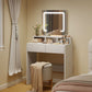 Makeup Vanity Desk with Mirror and LED Lights, for Bedroom, Modern Dressing Table with Drawers, Compartments, White