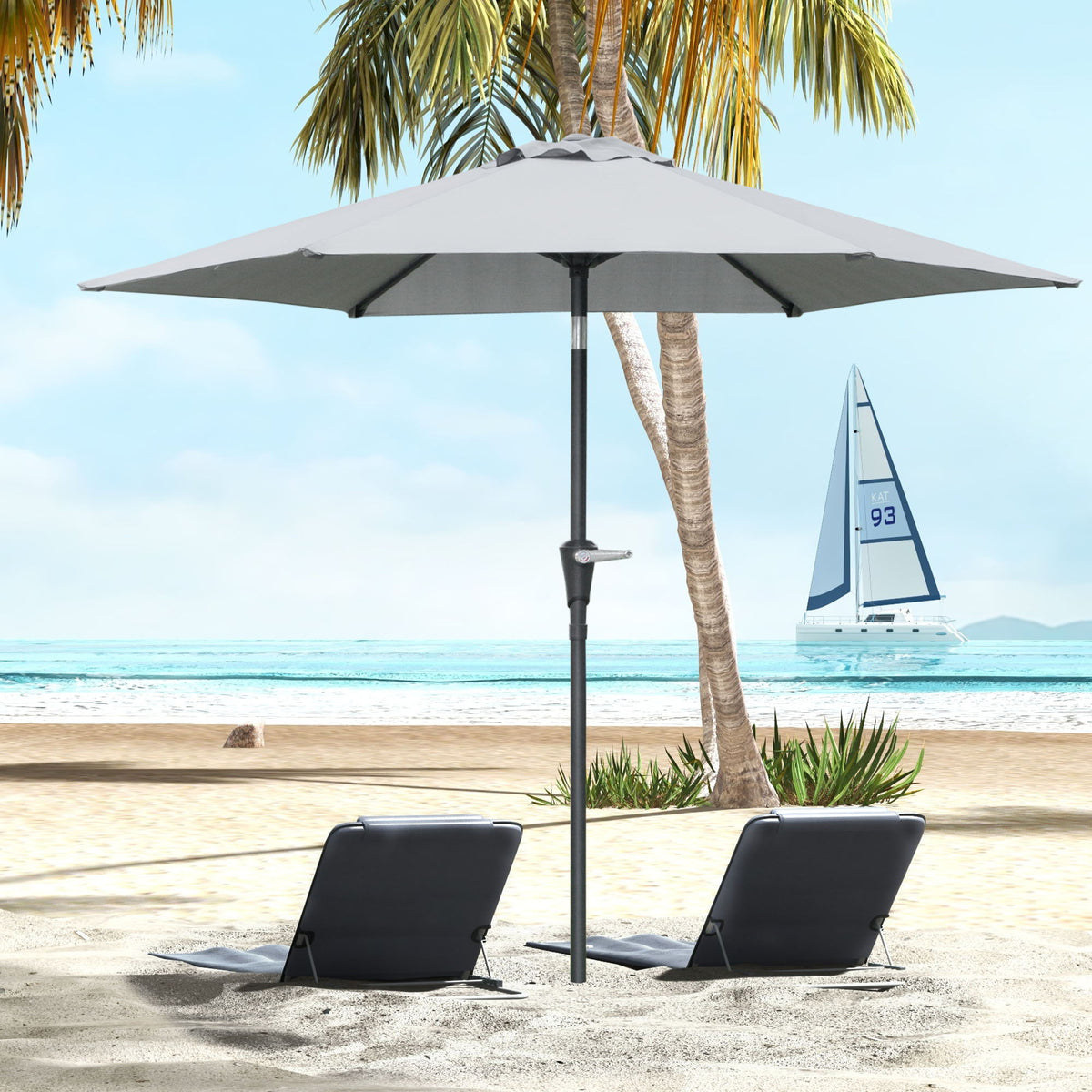 Patio Sun Umbrella, Outdoor Parasol with 6 Ribs, Light Grey