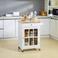 Rolling Kitchen Cart with Glass Door Cabinet - White
