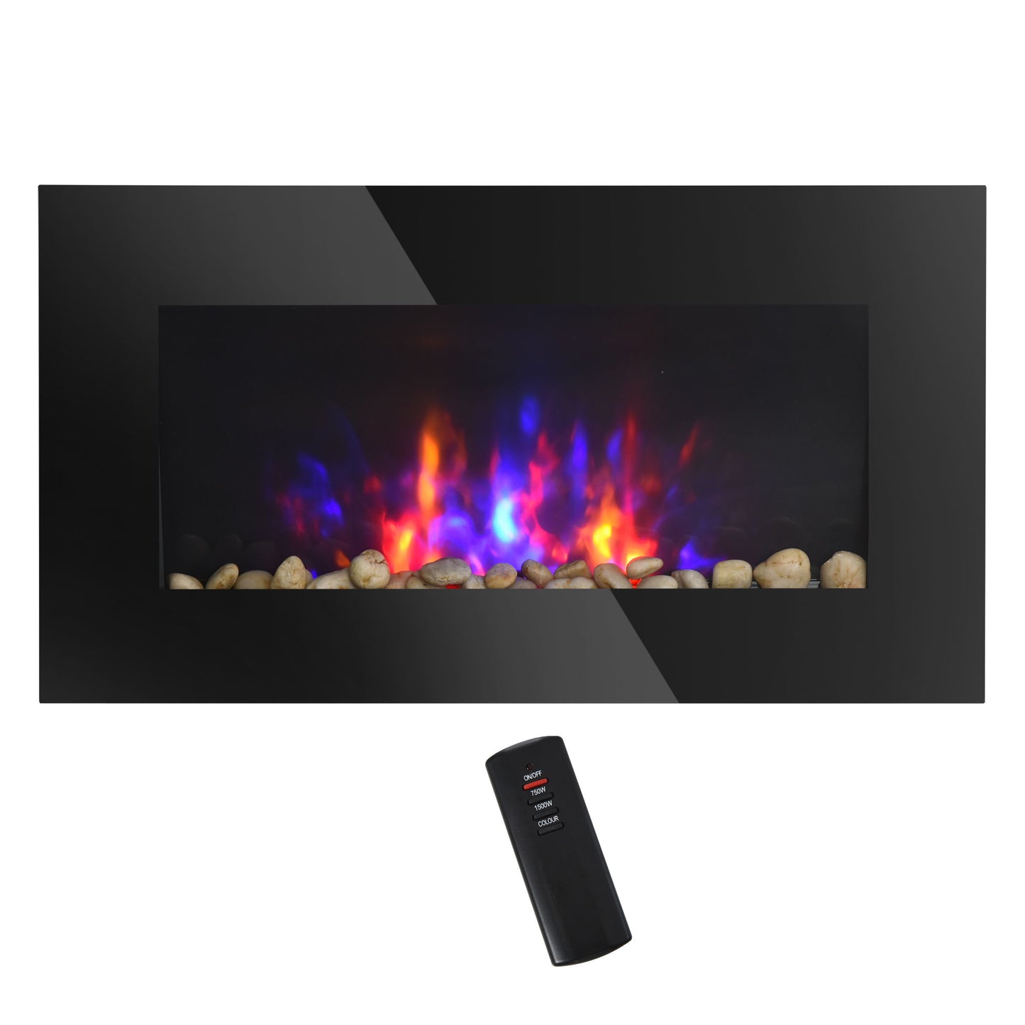 Wall Mounted Fireplace, 28.5 Inch Modern Electric Fireplace with Patented LED Flame Effect and 7 Colors, Black
