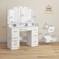 Makeup Vanity with Mirror and 10 LED Lights, 3 Colour Adjustable, Dressing Table with 7 Drawers, 3 Compartments, White