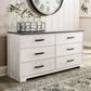 Shawburn - White / Black / Gray - Six Drawer Dresser - Pewter-tone Pulls