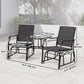Double Patio Glider Chair with Glass Top Center Table, Outdoor Glider Loveseat with High Back, All Weather Breathable Mesh Fabric for Garden, Backyard, Deck, Black
