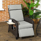 Wicker Recliner Chair with Adjustable Backrest and Footrest, Washable Cushion, Side Tray, Light Grey