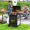 2+1 Burner Propane Gas BBQ Grill, Portable Gas Barbecue Grill with Side Burner, Thermometer, Lid, Side Table, Shelf, Spice Rack, Wheels, Grease Cup for Garden, Black