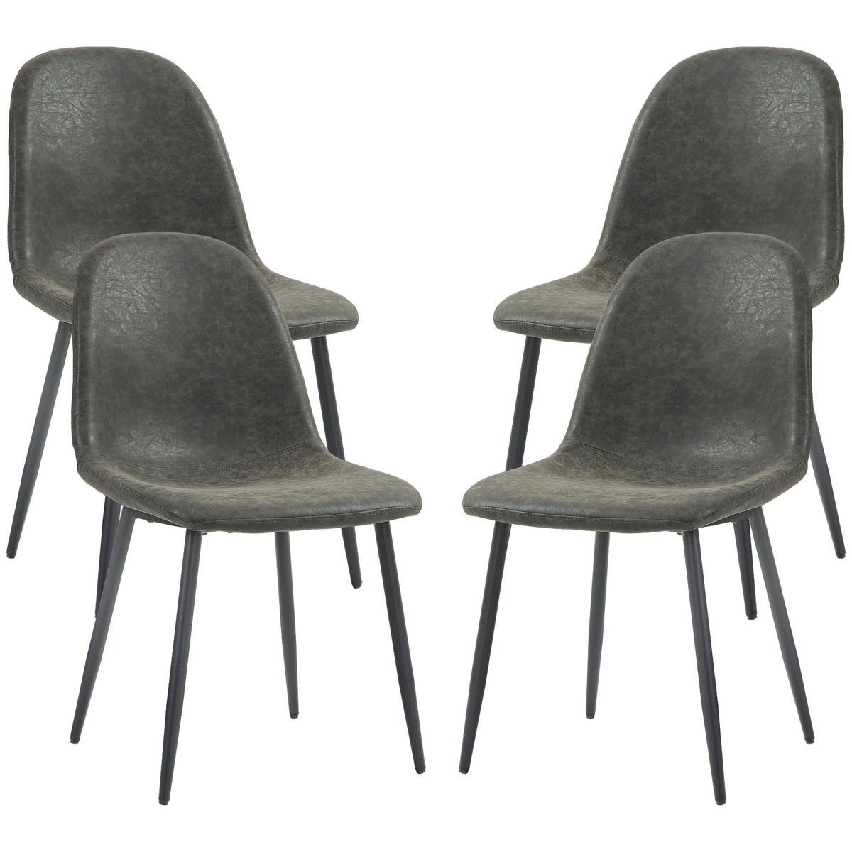 Retro Dining Chairs Set of 4, PU Leather - Dark Grey