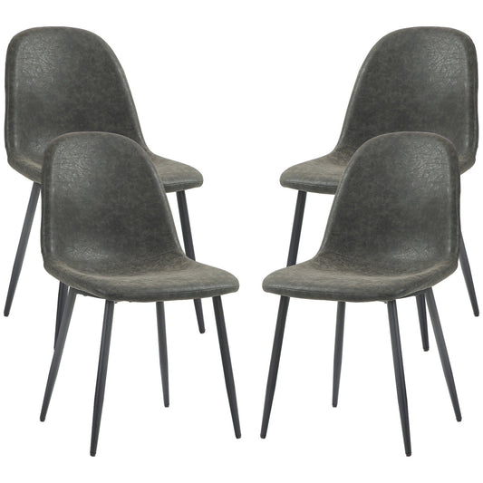 Retro Dining Chairs Set of 4, PU Leather - Dark Grey