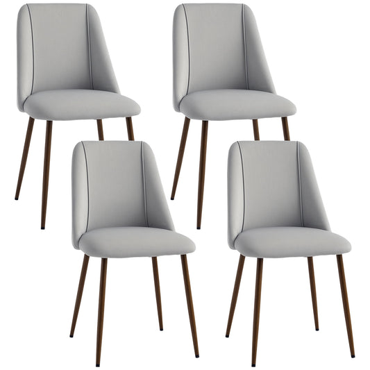 Upholstered Dining Chairs Set of 4, Velvet Accent Chair with Back and Wood-grain Steel Leg for Kitchen, Grey