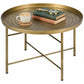 Vintage Coffee Table for Living Room, 24" Round Center Table with Hammered Tray Top and Metal Frame, Gold