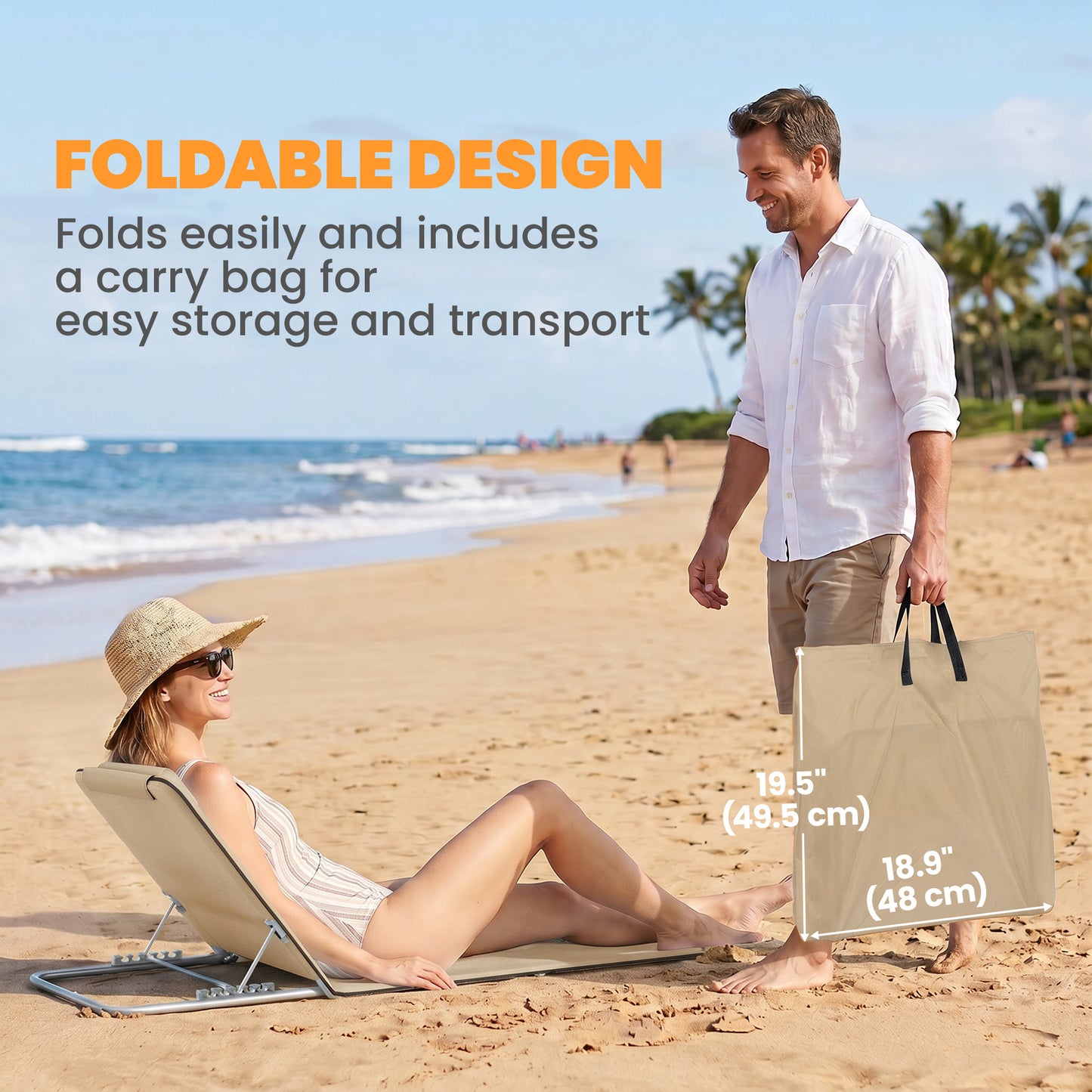 2 Pieces Beach Lounge Chair, Outdoor Folding Chaise Lounge Set w/ Pillow for Sunbath, Snap, Beige
