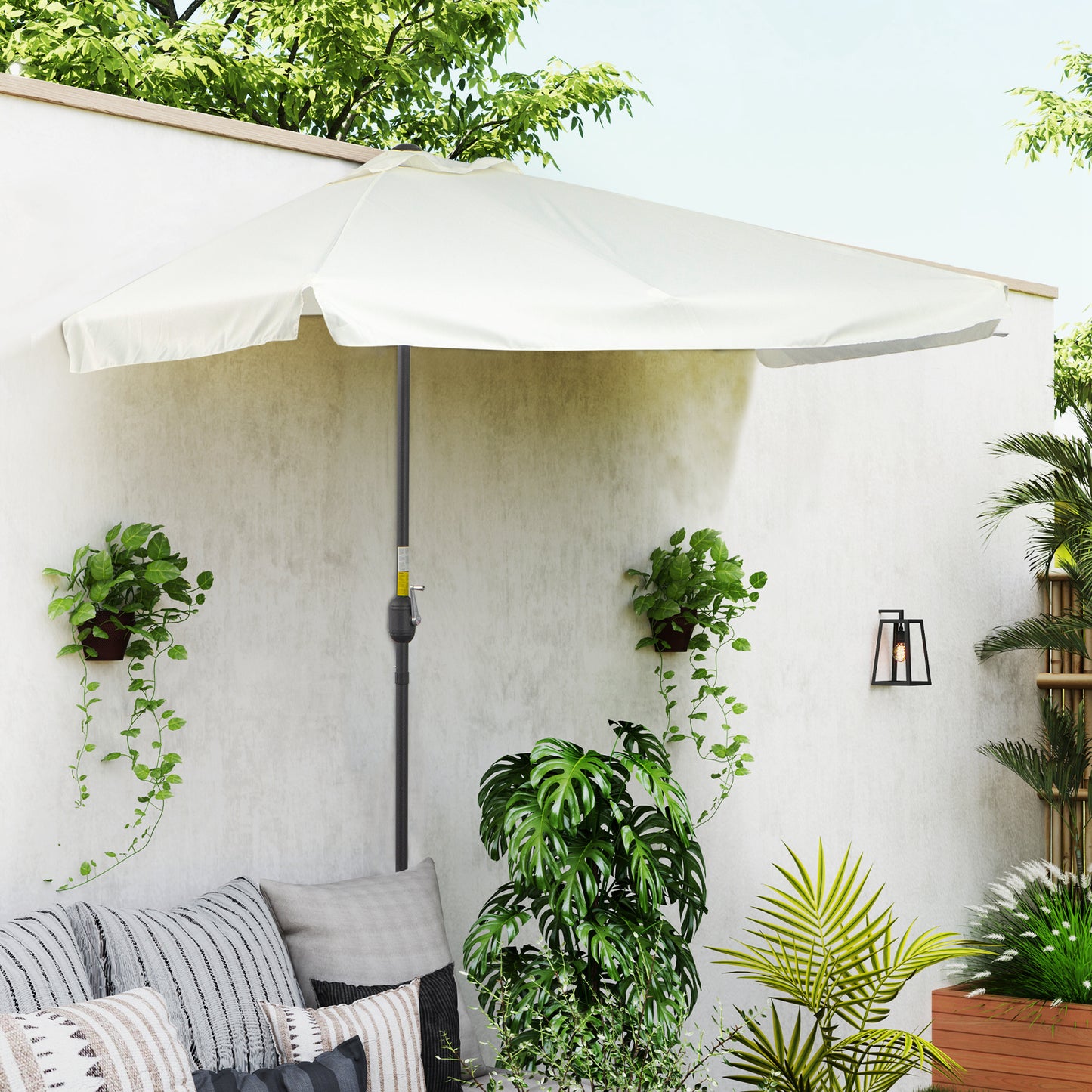 7.5ft Cream Half Parasol with Crank Handle & Top Vent