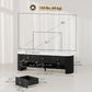 Marble-Effect TV Stand with 3 Drawers, Up to 65" - Black