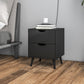 Modern Bedside Table, Nightstand with 2 Drawers and Pine Wood Legs for Bedroom, Living Room, Black