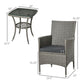 3 Pieces Wicker Patio Furniture Set, Rattan Bistro Set with Glass Top Coffee Table and Cushions, Outdoor Conversation Set for Garden, Porch, Balcony, Grey