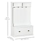 64.5" Hall Tree with Storage Drawer and 4 Hooks - White
