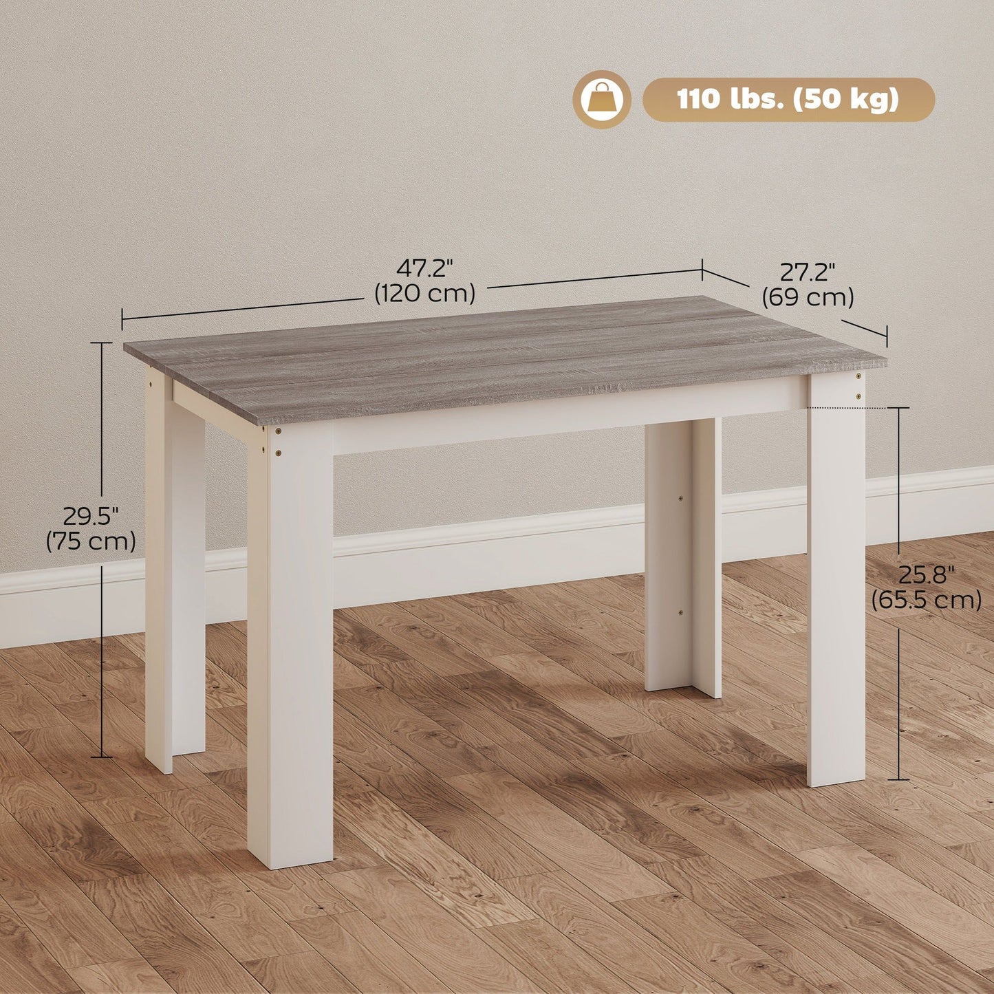 47" Wood-Effect Dining Table for 4-6 - Grey