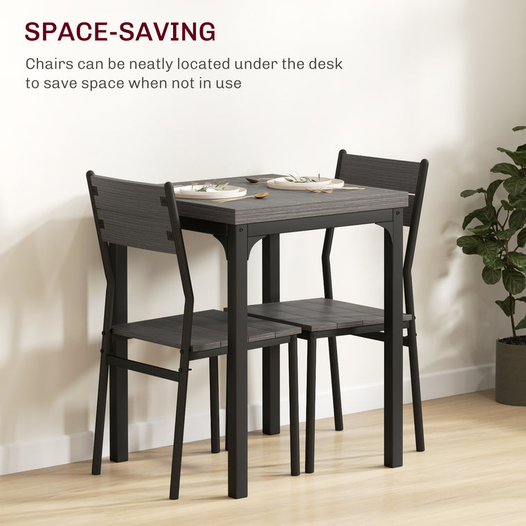3-Piece Dining Table Set for 2 with Metal Legs - Grey Wood Effect
