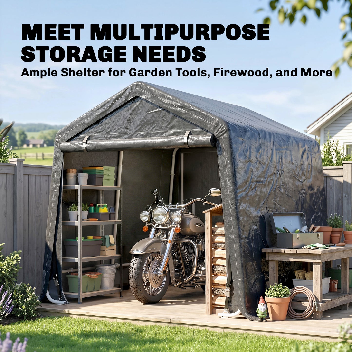 Garden Storage Tent, Patio Storage Shelter w/ Metal Frame and Double Zipper Doors, Green