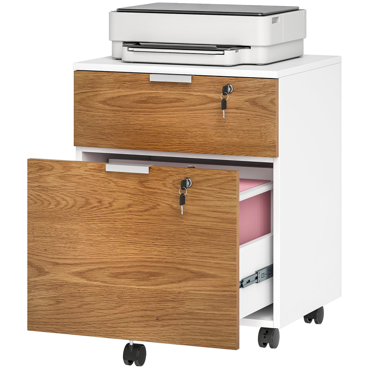 2-Drawer Lockable Filing Cabinet - White Wood