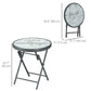 18" Outdoor Round Folding Table, Garden Side Table with Tempered Glass Top for Camping, Party, Weddings, White
