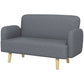 Velvet 2-Seater Loveseat with Wood Legs - Grey
