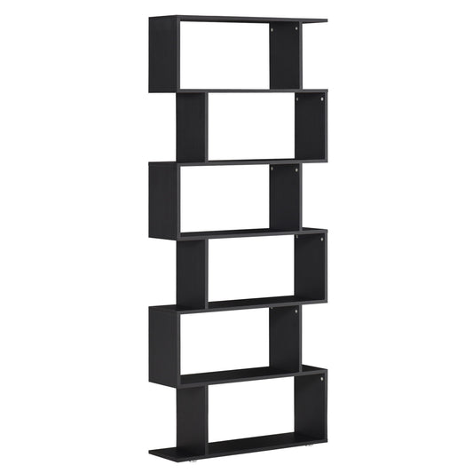 Wooden S Shape Bookcase 6 Shelves Storage Display Home Office Furniture