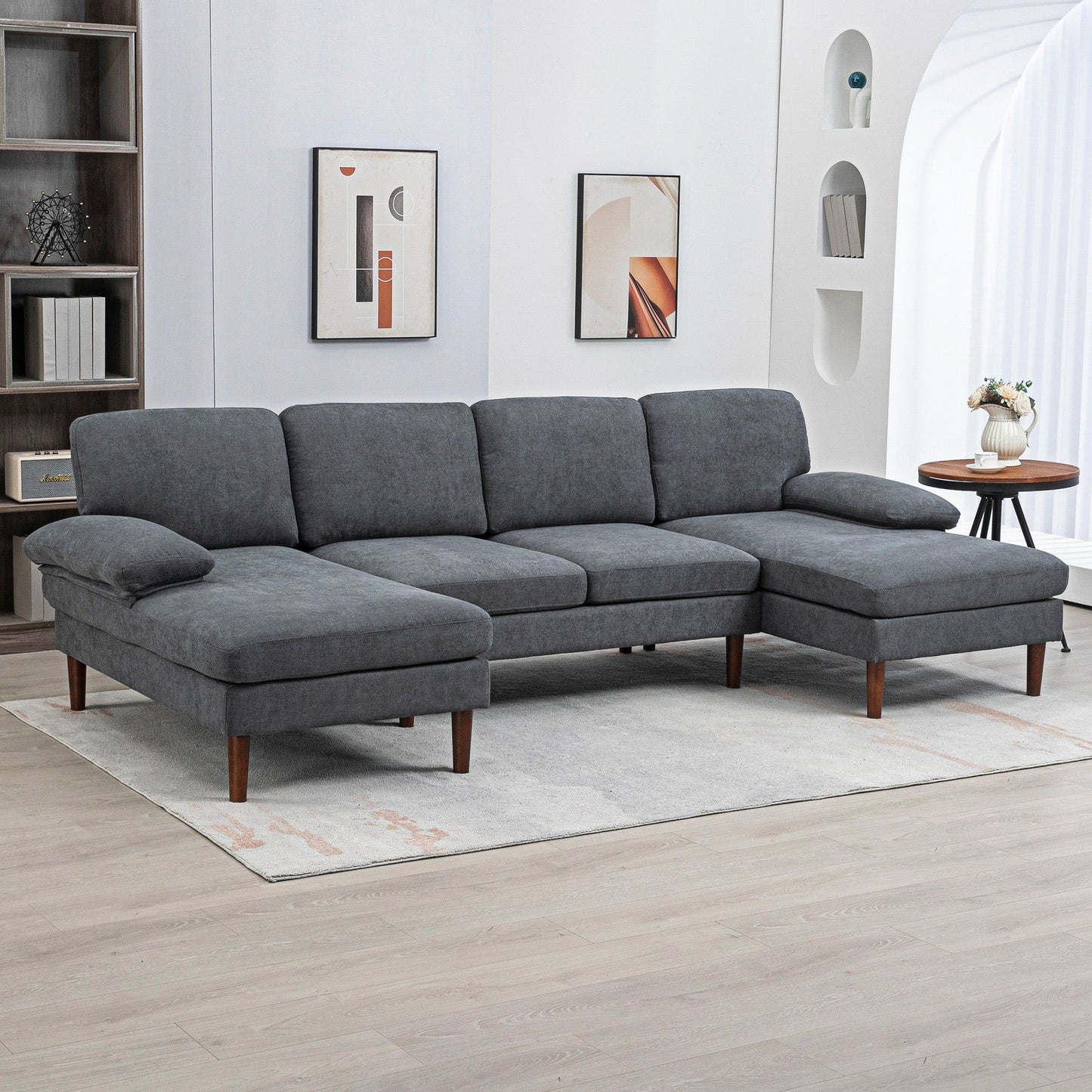 U-Shaped Sectional Sofa with Double Chaise - Dark Grey