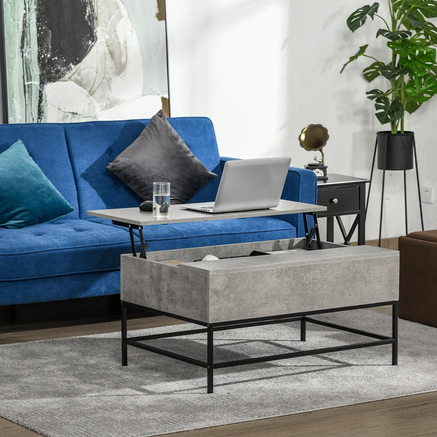 Lift-Top Coffee Table with Hidden Storage - Grey