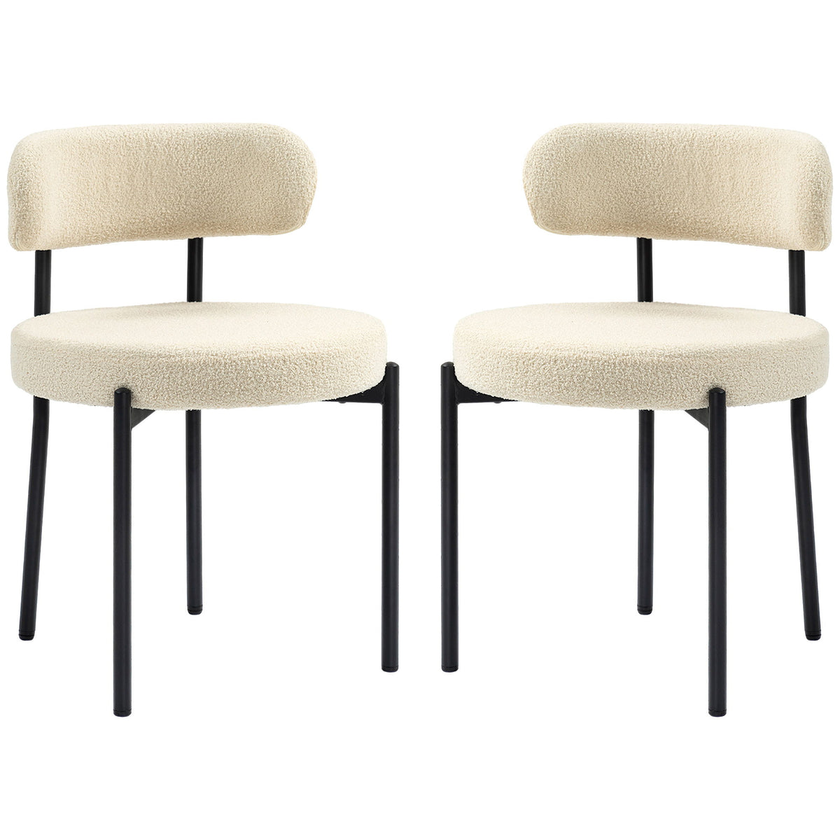 2 Pieces Kitchen Chairs, Modern Dining Chairs w/ Berber Fleece Upholstery and Steel Legs for Living Room, Beige