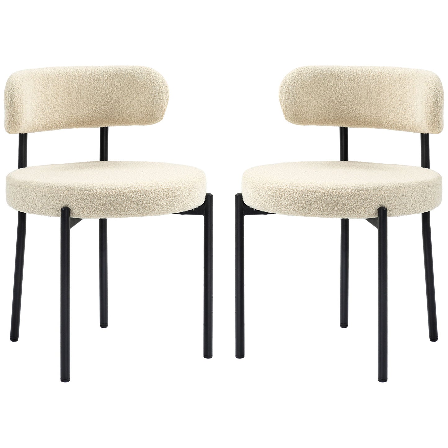 2 Pieces Kitchen Chairs, Modern Dining Chairs w/ Berber Fleece Upholstery and Steel Legs for Living Room, Beige