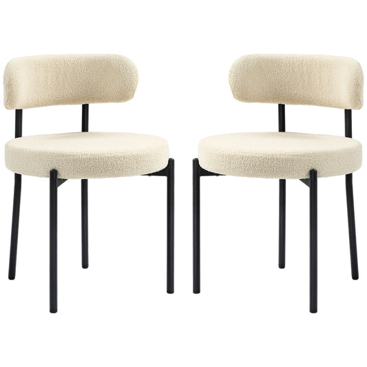 2 Pieces Kitchen Chairs, Modern Dining Chairs w/ Berber Fleece Upholstery and Steel Legs for Living Room, Beige
