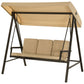 3 Seater Patio Swing Chair, Porch Swing with Adjustable Canopy and Removable Cushions, Outdoor Swing Seat, Beige