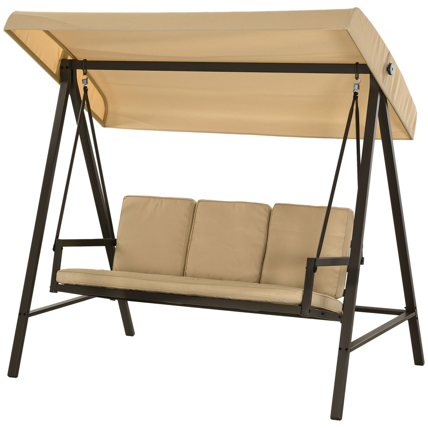 3 Seater Patio Swing Chair, Porch Swing with Adjustable Canopy and Removable Cushions, Outdoor Swing Seat, Beige